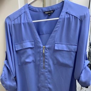 Silky V-Neck Zip Blouse